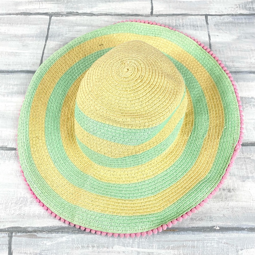 Boho Striped Pom Straw Hat Floppy Beach Summer Sun Hat Vacation Resort Cruise - Picture 8 of 14